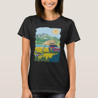 Camiseta Camping on the Lake Retro 70s Cool Fun