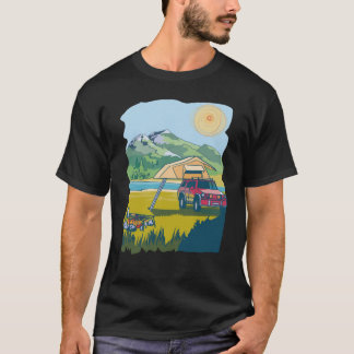 Camiseta Camping on the Lake Retro 70s Cool Fun