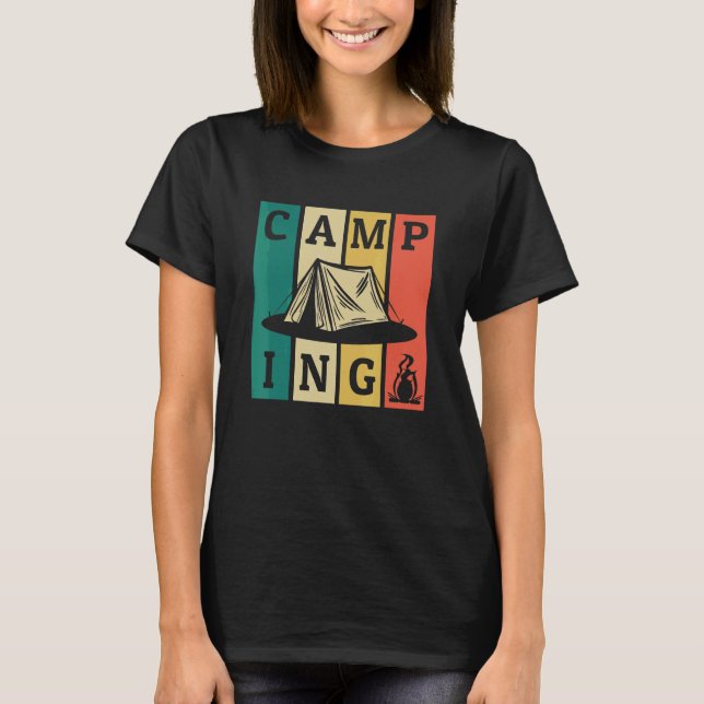 Camiseta Camping Retro Tiras de carpas Glamping Camping Cam (Anverso)