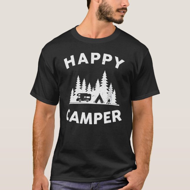 Camiseta Camping Senderismo Presente Camper Feliz (Anverso)