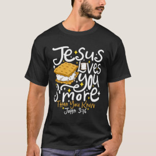 Camiseta Camping Smore Jesús te ama Juan Versículo de la Bi