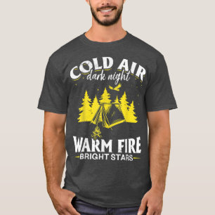 Camiseta Camping Tent aire frío, noche oscura, fuego calien