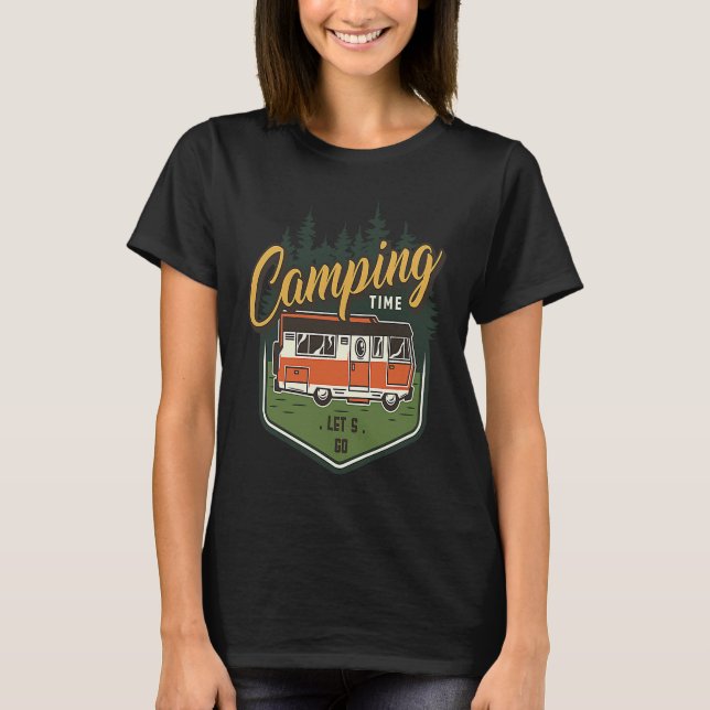 Camiseta Camping Time Let's Go Forest Green Car Summer (Anverso)