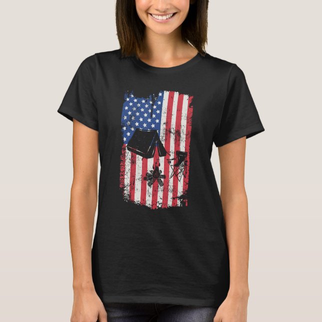 Camiseta Camping USA American flag 4th Of July Outdoor Camp (Anverso)