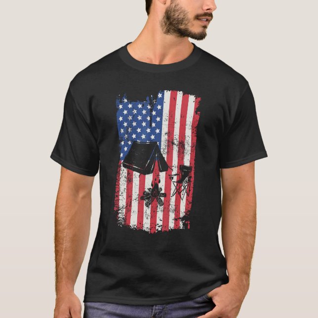 Camiseta Camping USA American flag 4th Of July Outdoor Camp (Anverso)