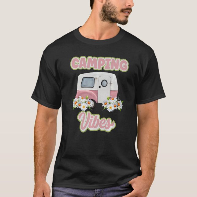 Camiseta Camping Vibes Boho Retro Camper Wildflowers Daisy (Anverso)