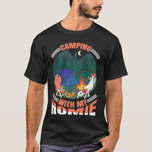 Camiseta Camping With My Homie Unicorn Flamingo Nature Camp (Anverso)