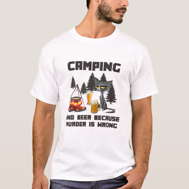 Camiseta Camping Y Cerveza Porque Mder Es Un Gato Divertido (Anverso)