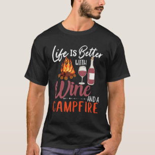 Camiseta Camping y una vida mejor de camping con vino y C