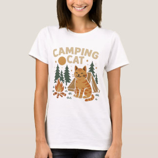 Camiseta Campingkatze mit Zelt und Lagerfeuer