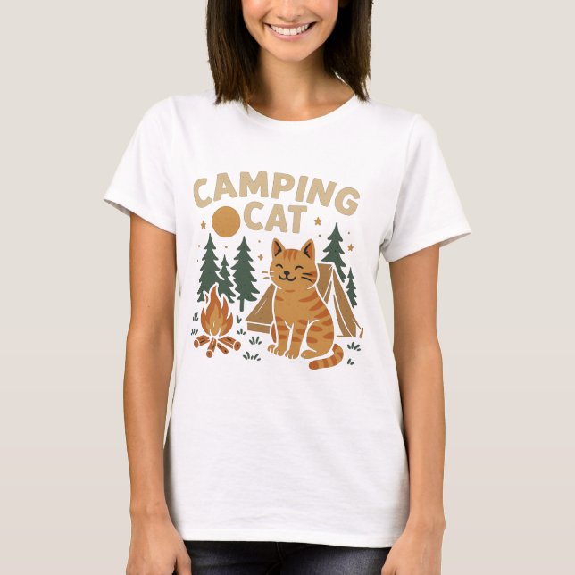 Camiseta Campingkatze mit Zelt und Lagerfeuer (Anverso)
