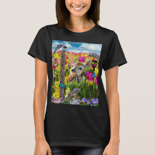 Camiseta Campo de aves alba de flores