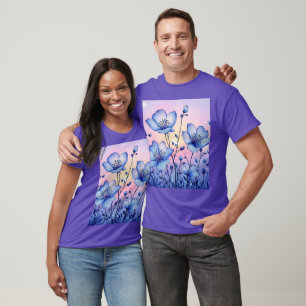 Camiseta Campo de flores azules ricas de fantasía