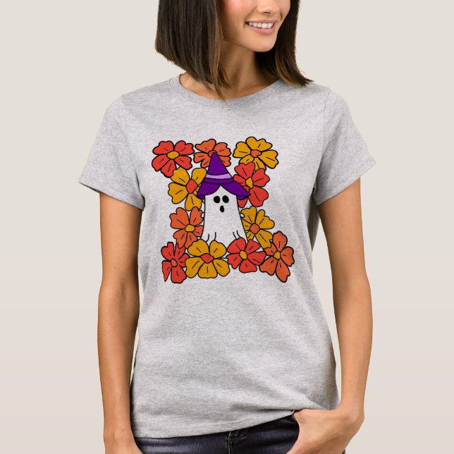 Camiseta Campo de flores fantasma de Halloween (Anverso)