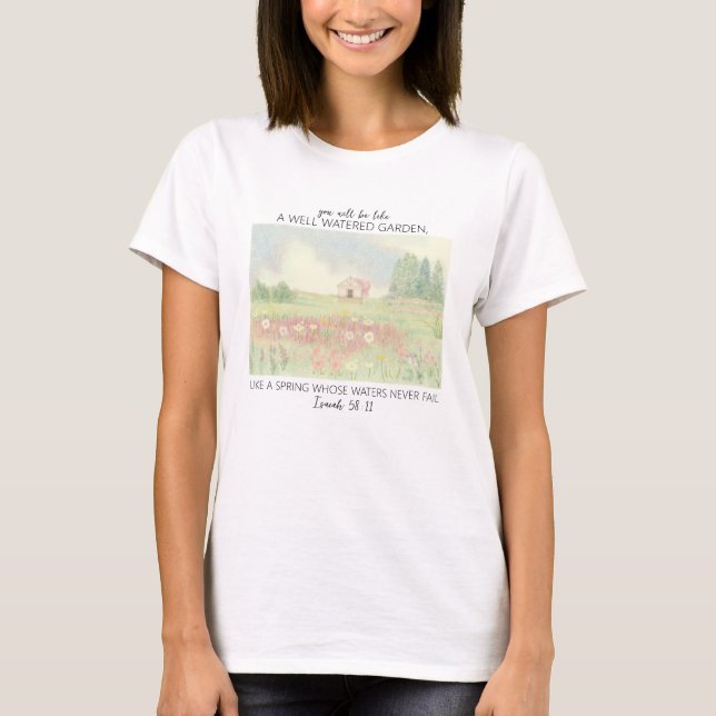 Camiseta Campo de Flores Versículo Bíblico Cristiano (Anverso)