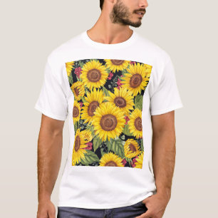 Camiseta Campo de girasoles: fondo negro de acuarela