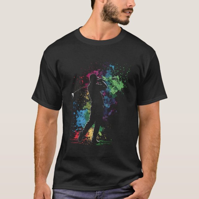 Camiseta Campo de golf Golf Golfer Splash Art Retro Golfer  (Anverso)