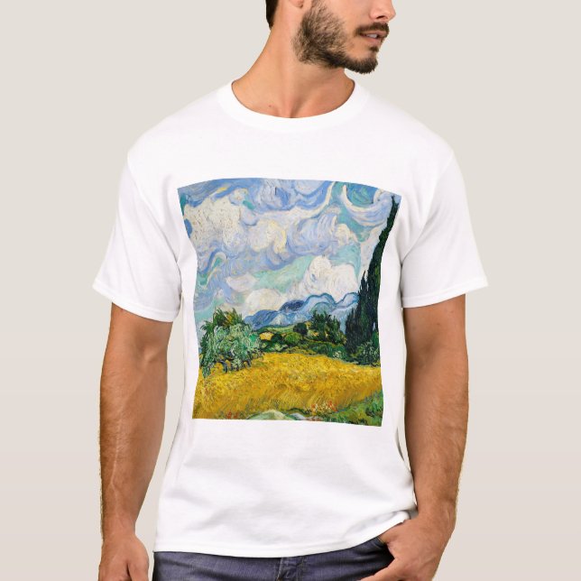 Camiseta Campo de trigo con los cipreses Vincent Van Gogh. (Anverso)