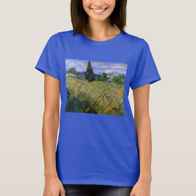 Camiseta Campo de trigo verde con ciprés de Vincent van Gog (Anverso)