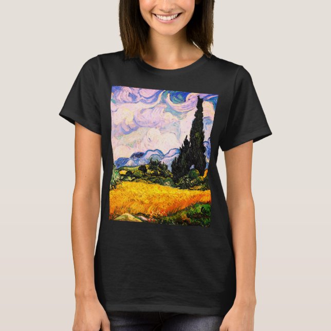 Camiseta Campo de trigo Vincent Van Gogh con cipreses (Anverso)