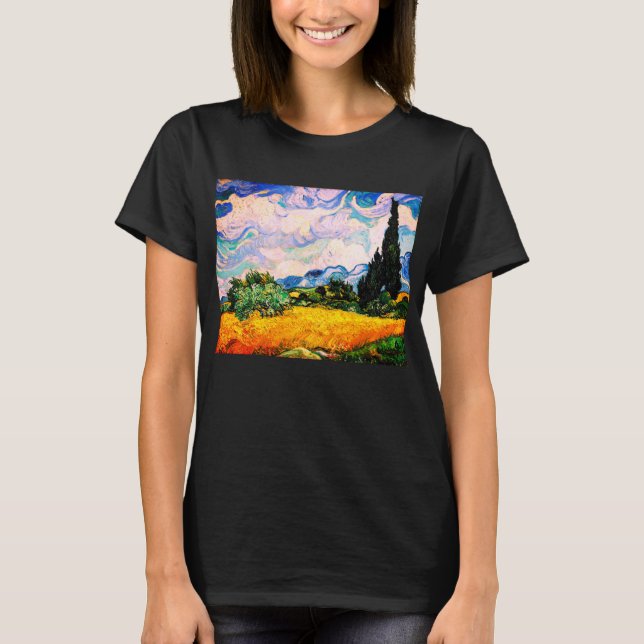 Camiseta Campo de trigo Vincent Van Gogh con cipreses (Anverso)