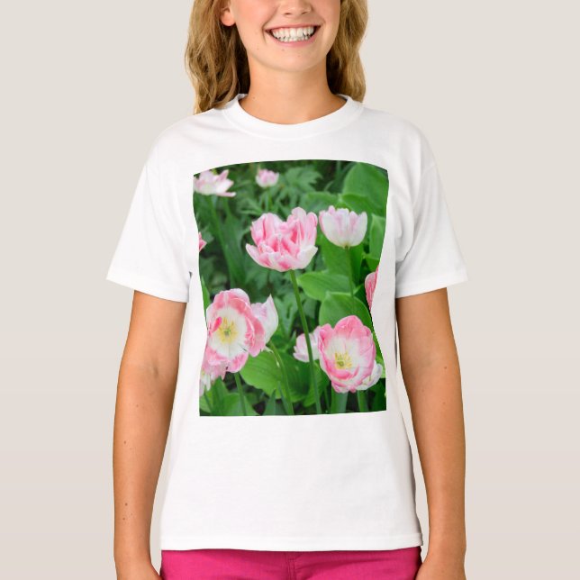Camiseta Campo de tulipanes rosados (Anverso)