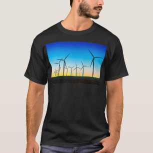 Camiseta Campo de Turbina de Viento Atardecer Azul