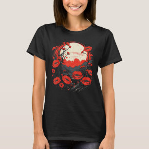 Camiseta Campos de adormidera roja Japón Flores Gráficas de