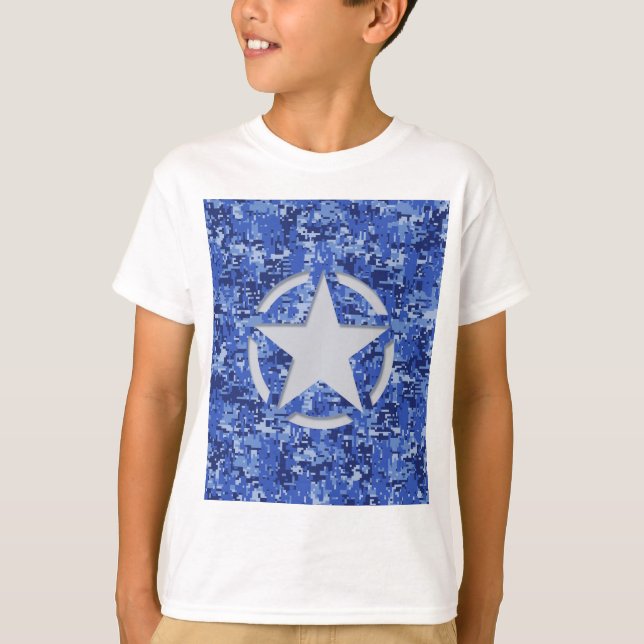 Camiseta Camuflaje azul de la marina retro de Star Stencil (Anverso)
