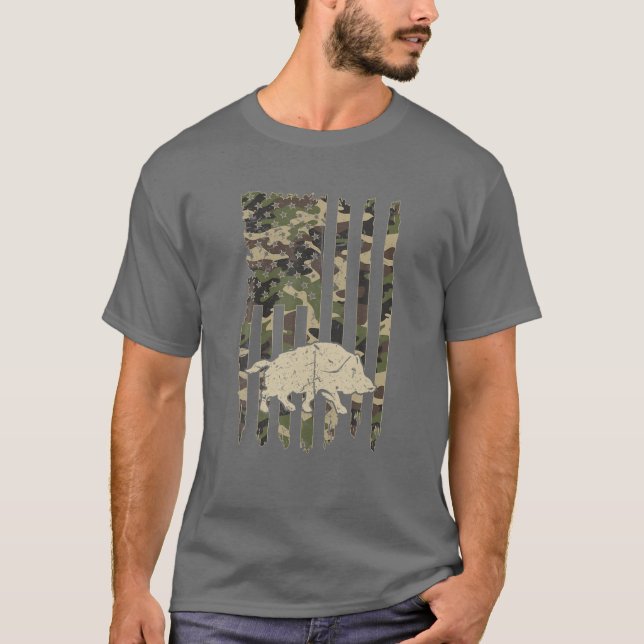 Camiseta Camuflaje Bandera Americana Hog Hunte (Anverso)