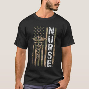 Camiseta Camuflaje bandera de EE. UU. Enfermera RN ER UCI C