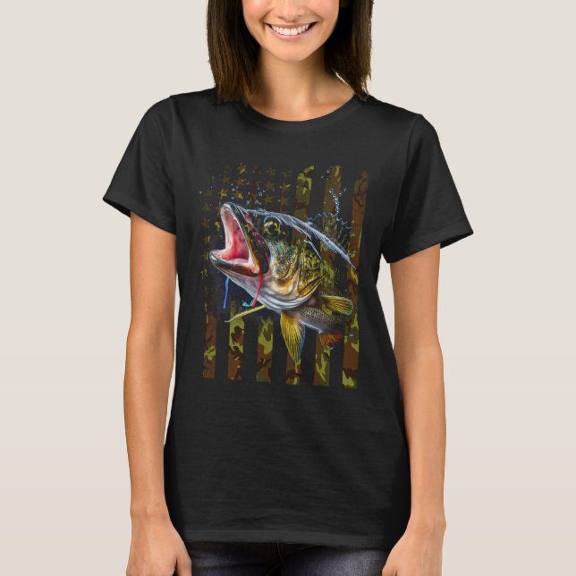 Camiseta Camuflaje Bandera De Los Ee.Uu. Pesca De Boca Gran (Anverso)