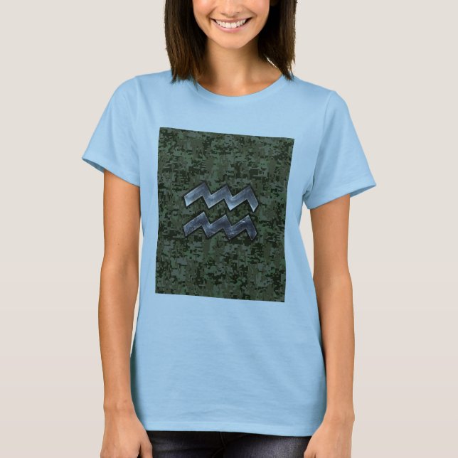 Camiseta Camuflaje digital verde del Rótulo Aquarius Zodiac (Anverso)