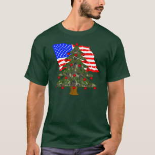 Camiseta Camuflaje verde árbol de Navidad con bandera estad