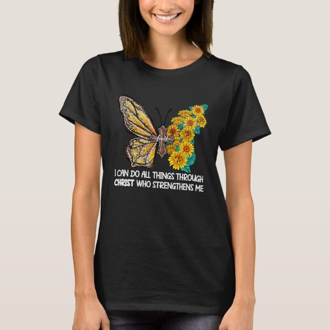 Camiseta Can do All Things Through Christ Cross Sunflower B (Anverso)