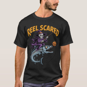 Camiseta Caña Asustada Pescador Esqueleto Halloween B