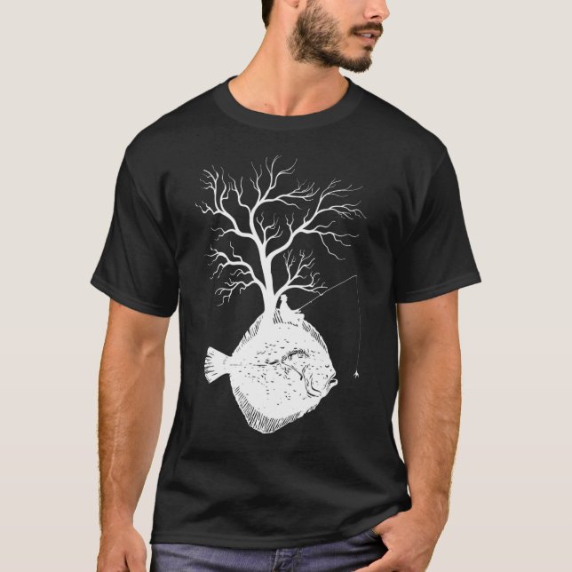 Camiseta Caña de pescar árbol gráfico pez platija 1 (Anverso)