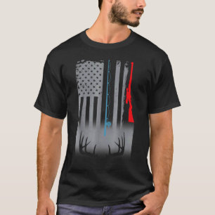 Camiseta Caña de Pescar Rifle de Caza Bandera Americana