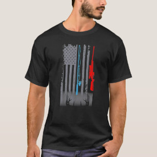 Camiseta Caña de Pescar Rifle de Caza Bandera Americana Mej