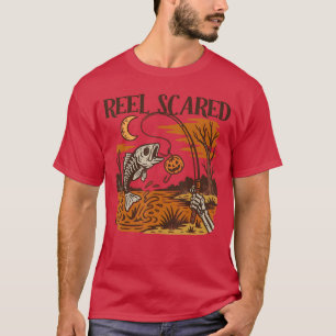 Camiseta Caña de pescar vintage de Halloween asustada esque