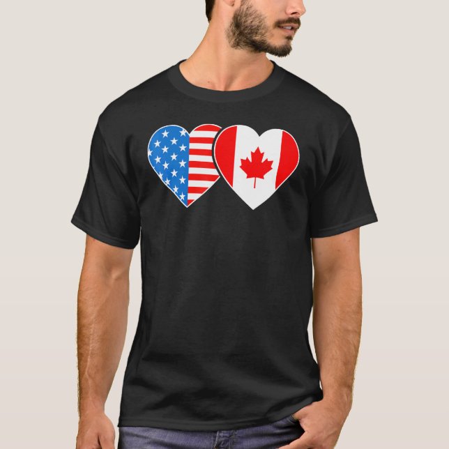 Camiseta Canadá Bandera Estadounidense Corazón Americano Ca (Anverso)