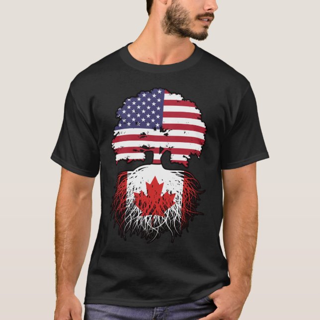Camiseta Canadá Canadá American USA Tree Roots Flag Bandera (Anverso)