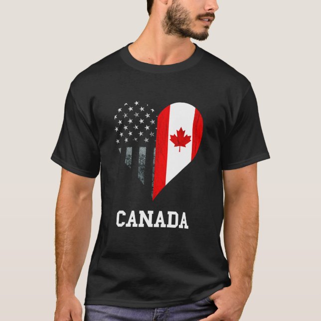 Camiseta Canadá Corazón Bandera Americana Canadiense Roots  (Anverso)