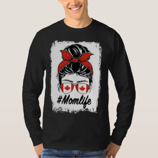 Camiseta Canada Flag Canadian Mom Messy Bun Mom Life