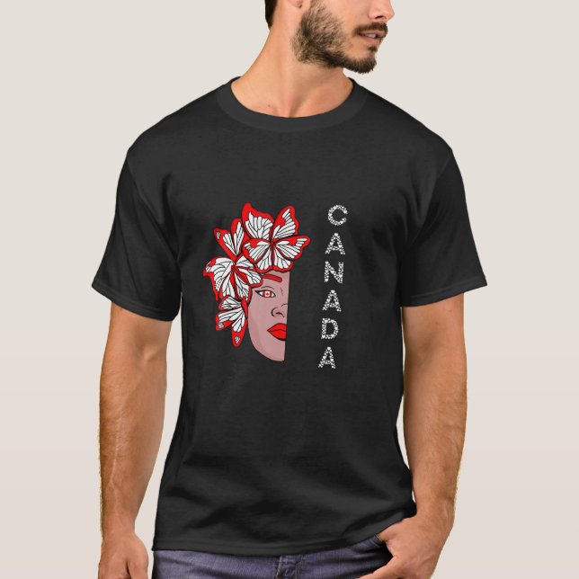 Camiseta Canadá mitad cara Mujer Mariposa hoja de arce Cana (Anverso)