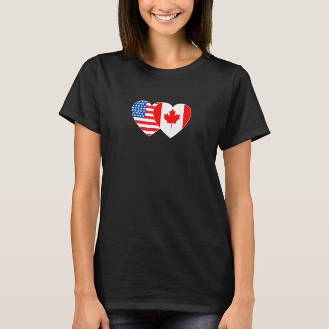 Camiseta Canada & USA Flag Twin Heart for Canadian American (Anverso)
