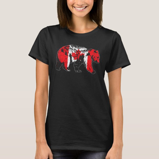 Camiseta Canadian Bear & Maple Leaf Canada Flag Patriotic M (Anverso)