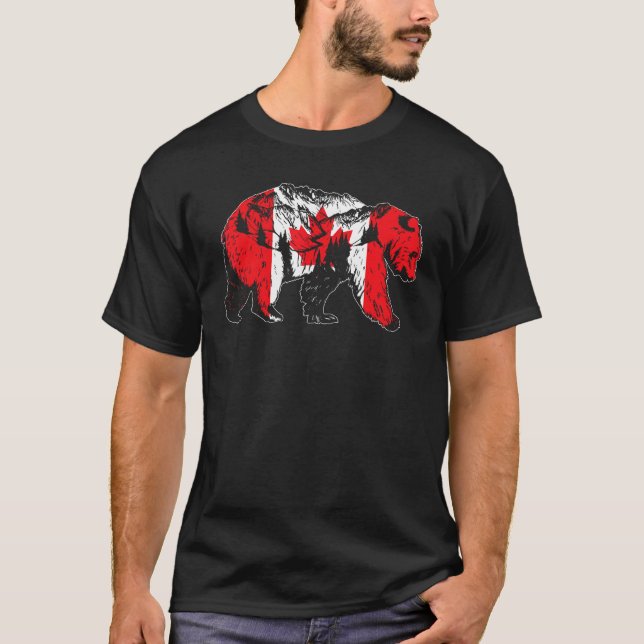Camiseta Canadian Bear & Maple Leaf Canada Flag Patriotic M (Anverso)