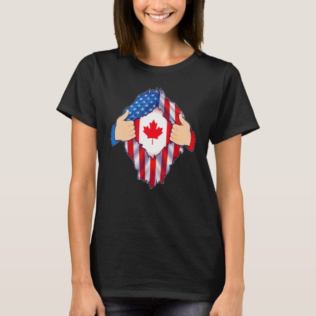 Camiseta Canadian Blood Inside Me Shir Canada Usa Flag Men  (Anverso)