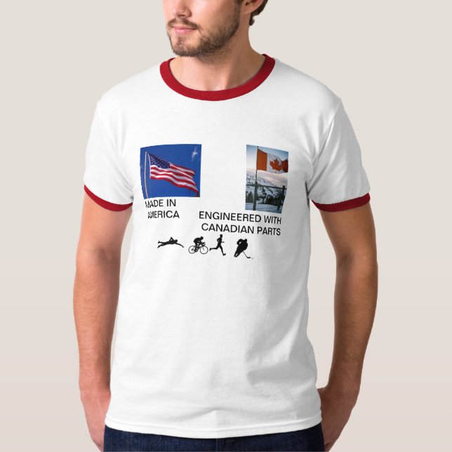Camiseta Canadiense-bandera-en-nieve, bandera americana, (Anverso)